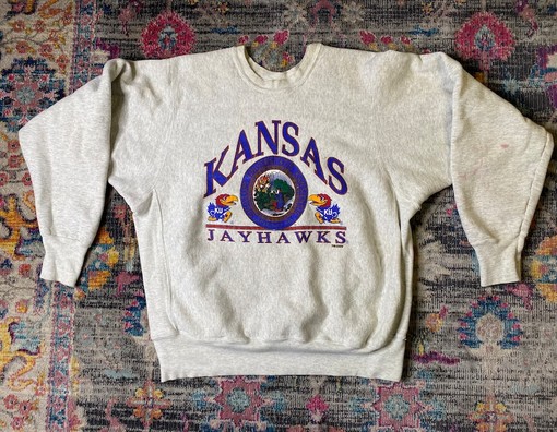 80S Tsi Reverse Weave Kansas University Ku Jayhawks Crewneck Sweatshirt, NCAA Shirts for Men and Women