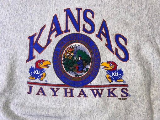 80S Tsi Reverse Weave Kansas University Ku Jayhawks Crewneck Sweatshirt, NCAA Shirts for Men and Women - Image 2