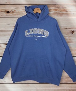 90s NFL Detroit Lions Pullover Hoodie with Printed Spell Out Big Logo