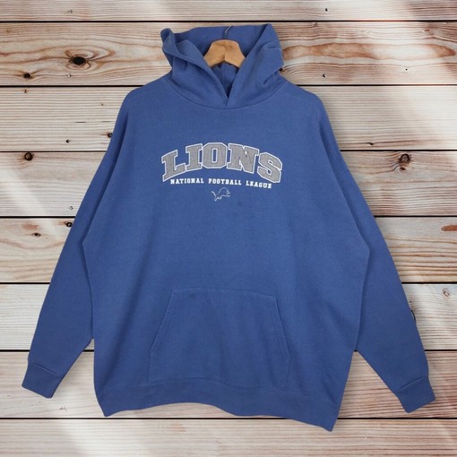 90s NFL Detroit Lions Pullover Hoodie with Printed Spell Out Big Logo