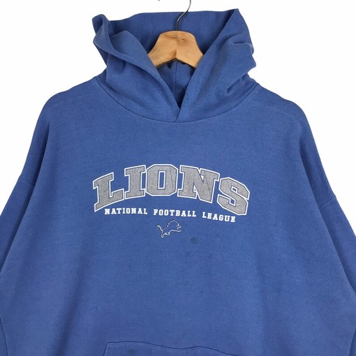 90s NFL Detroit Lions Pullover Hoodie with Printed Spell Out Big Logo - Image 2
