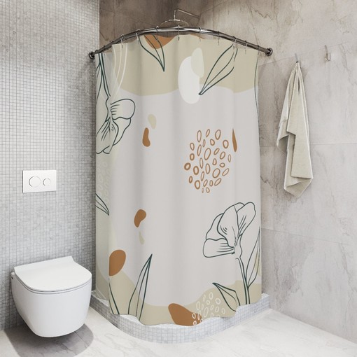 Abstract Art Leaf and Flowers Shower Curtain, Peaceful Warm Earth Colors Modern Contemporary Art - Image 2
