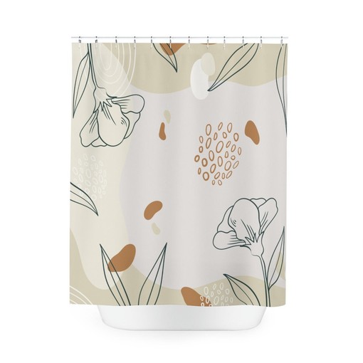 Abstract Art Leaf and Flowers Shower Curtain, Peaceful Warm Earth Colors Modern Contemporary Art - Image 3