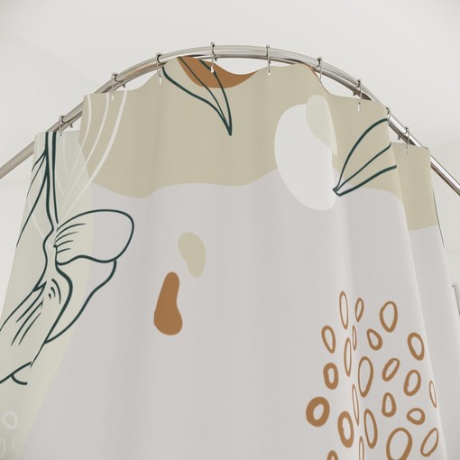 Abstract Art Leaf and Flowers Shower Curtain, Peaceful Warm Earth Colors Modern Contemporary Art - Image 4