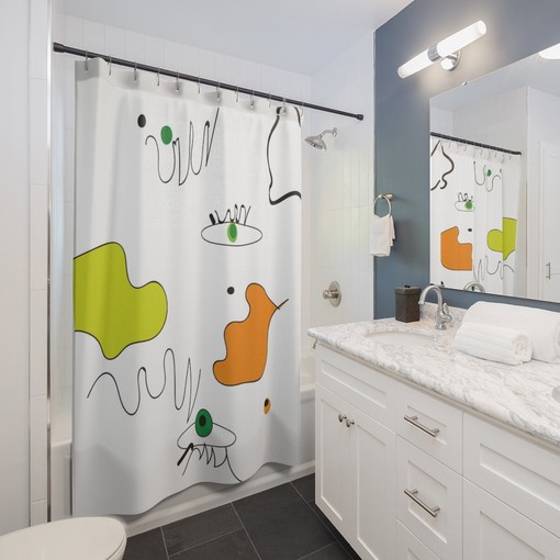 Abstract Art Shower Curtain - Farmhouse Bathroom Decor with Minimalist Boho Charm - Image 2