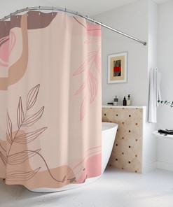 Abstract Art Shower Curtain with Neutral Warm Earth Tones, Modern Contemporary Design, Customizable Sizes