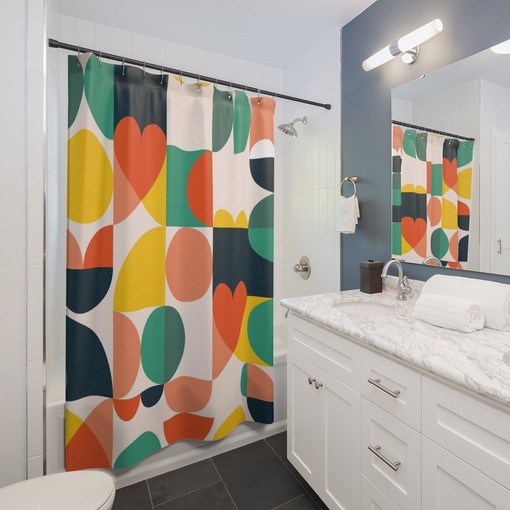 Abstract Art Shower Curtain with Unique Flower Design - Unique and Vibrant Bathroom Decor - Image 2