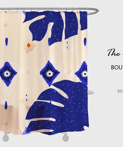 Abstract Blue Monstera Waterproof & Washable Shower Curtain for Customizable Bathroom Decor in Various Sizes