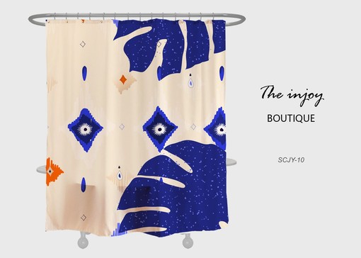 Abstract Blue Monstera Waterproof & Washable Shower Curtain for Customizable Bathroom Decor in Various Sizes
