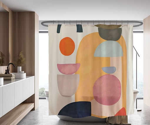 Abstract Boho Art Scene Shower Curtain, Perfect for a Fun and Playful Boho Style Bathroom - Image 2