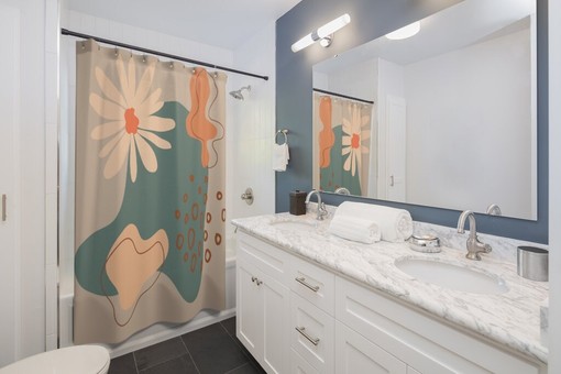 Abstract Boho Art Shower Curtain for MCM Bathroom - Image 2