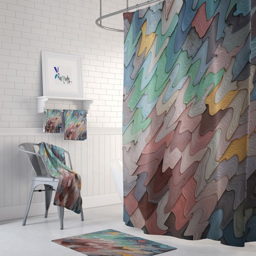 Abstract Boho Beach Shower Curtain Set with Travel Print - Image 2