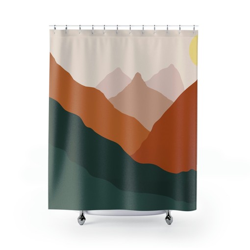 Abstract Boho Shower Curtain for Mid Century Modern and Nature Lover Bathroom Decor - Image 2