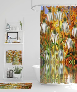 Abstract Daisy Boho Floral Shower Curtain / Pink Flowers Bath Print / Optional Bath Mat and Towels / Boho Bathroom Set