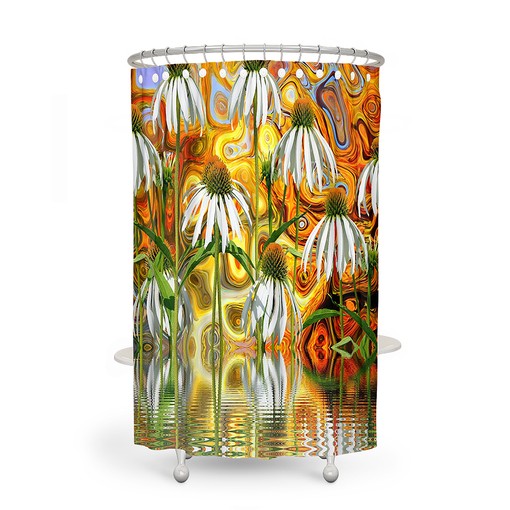 Abstract Daisy Boho Floral Shower Curtain / Pink Flowers Bath Print / Optional Bath Mat and Towels / Boho Bathroom Set - Image 2