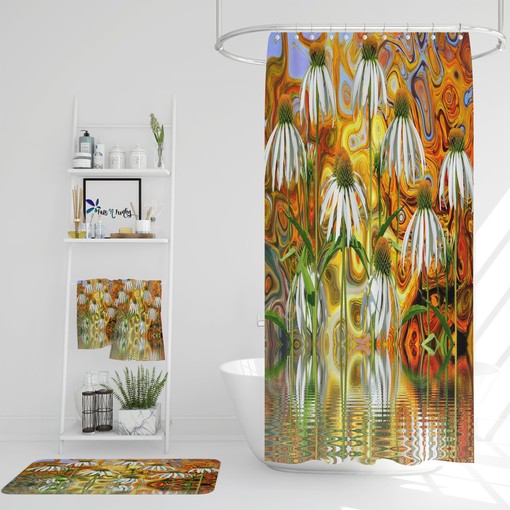 Abstract Daisy Boho Floral Shower Curtain / Pink Flowers Bath Print / Optional Bath Mat and Towels / Boho Bathroom Set - Image 3