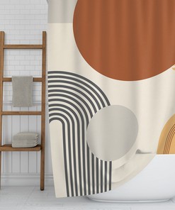 Abstract Earth Tones Boho Shower Curtain / Rustic Style Boho Brown Rust Beige Bath Curtain