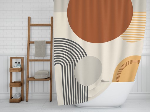 Abstract Earth Tones Boho Shower Curtain / Rustic Style Boho Brown Rust Beige Bath Curtain
