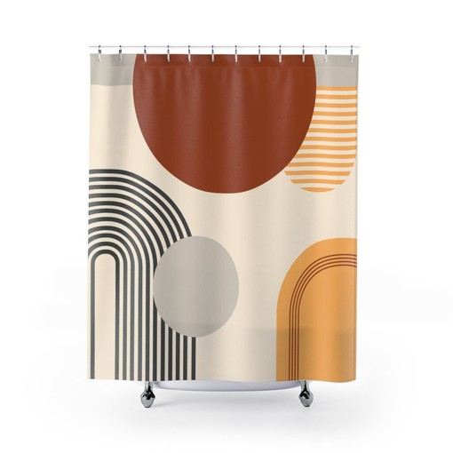 Abstract Earth Tones Boho Shower Curtain / Rustic Style Boho Brown Rust Beige Bath Curtain - Image 2