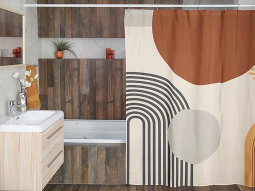 Abstract Earth Tones Boho Shower Curtain / Rustic Style Boho Brown Rust Beige Bath Curtain - Image 3