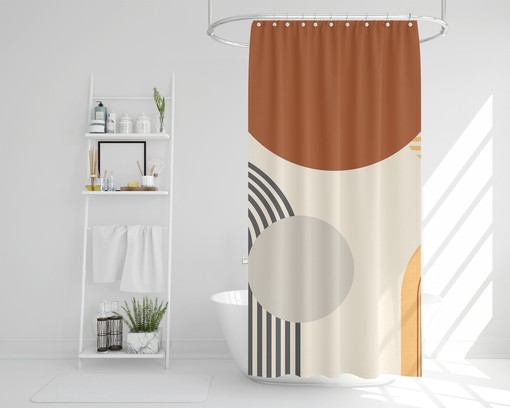 Abstract Earth Tones Boho Shower Curtain / Rustic Style Boho Brown Rust Beige Bath Curtain - Image 4