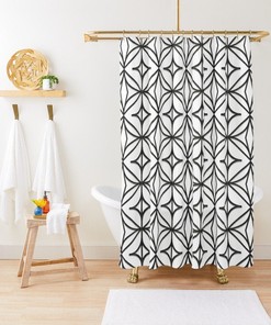 Abstract Eco-Friendly Shower Curtain in Minimalist Design with Black and White Squares and Waterproof Design