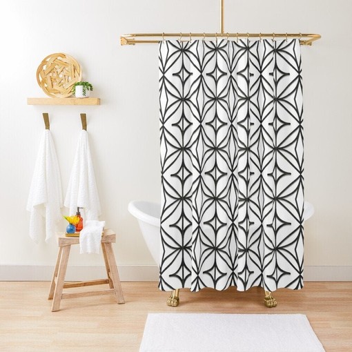 Abstract Eco-Friendly Shower Curtain in Minimalist Design with Black and White Squares and Waterproof Design