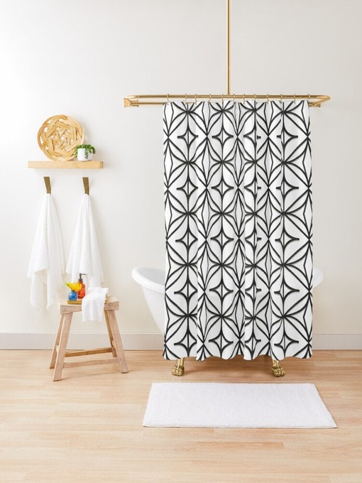 Abstract Eco-Friendly Shower Curtain in Minimalist Design with Black and White Squares and Waterproof Design - Image 2