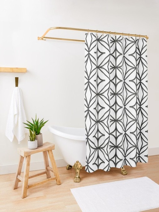 Abstract Eco-Friendly Shower Curtain in Minimalist Design with Black and White Squares and Waterproof Design - Image 3
