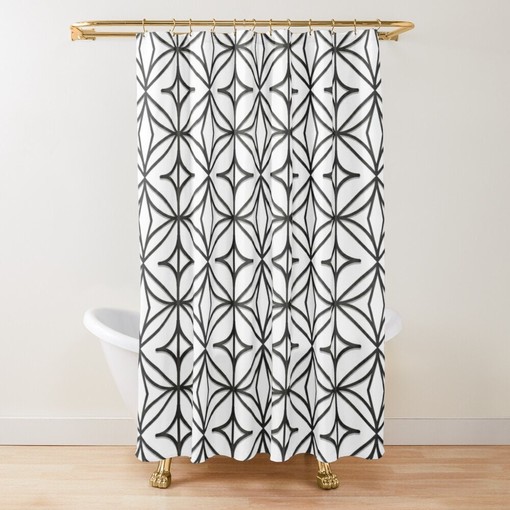 Abstract Eco-Friendly Shower Curtain in Minimalist Design with Black and White Squares and Waterproof Design - Image 4