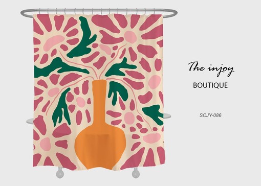 Abstract Floral Shower Curtain, Customizable Size, Pink Daisy and Vase Print