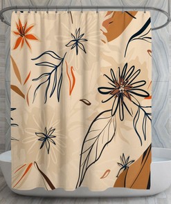 Abstract Floral Shower Curtain | Exotic Plant Bathroom Decor | Bohemian Bath Art | Customizable