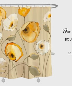 Abstract Flowers Shower Curtain with Art Floral Design for Your Bathroom Decoration
