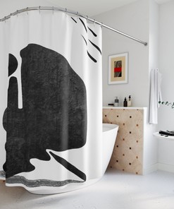 Abstract Geometric Black And White Shower Curtain, Modern Designer Curtain, Minimalist Bathroom Decor