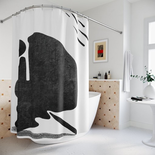 Abstract Geometric Black And White Shower Curtain, Modern Designer Curtain, Minimalist Bathroom Decor
