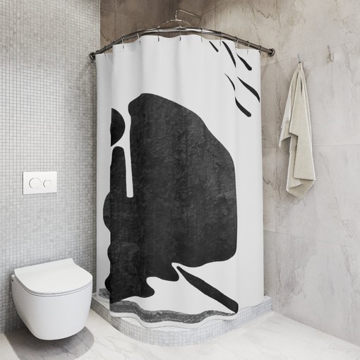 Abstract Geometric Black And White Shower Curtain, Modern Designer Curtain, Minimalist Bathroom Decor - Image 3