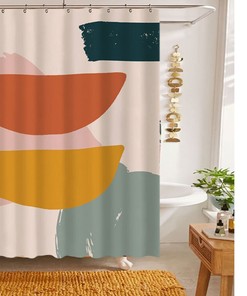 Abstract Geometric Pattern Shower Curtain, Pink and Orange Design, Waterproof Fabric Bath Curtain