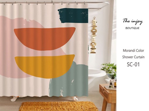Abstract Geometric Pattern Shower Curtain, Pink and Orange Design, Waterproof Fabric Bath Curtain