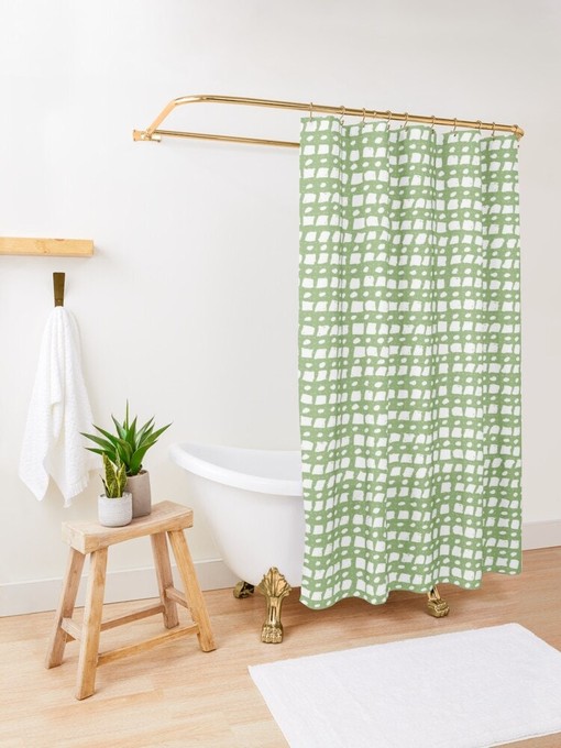 Abstract Green Shower Curtain - Eco-Friendly and Durable Design, Includes Hooks - Image 3