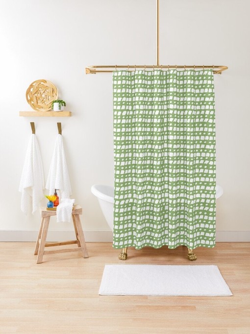 Abstract Green Shower Curtain - Eco-Friendly and Durable Design, Includes Hooks - Image 4