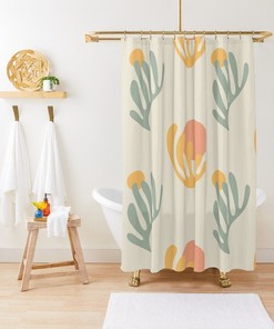 Abstract Mid-Century Cactus Shower Curtain - Trendy and Eco-Friendly Boho Bath Decor