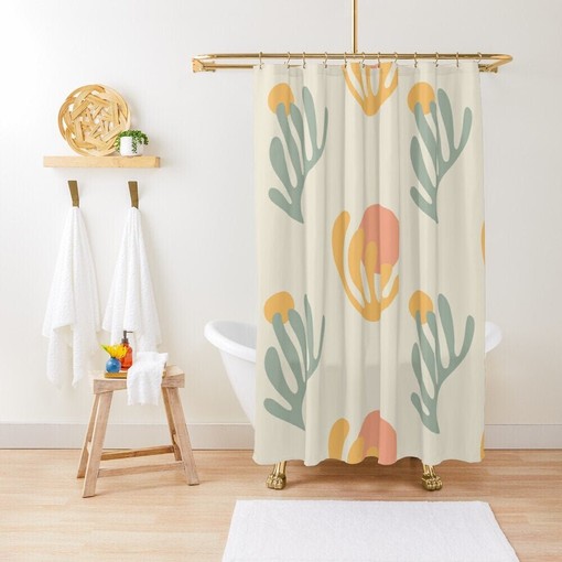 Abstract Mid-Century Cactus Shower Curtain - Trendy and Eco-Friendly Boho Bath Decor