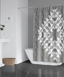 Abstract Modern Design Shower Curtain with Black and White Half Moon Striped Bathtub Curtain for Stylish Bathroom