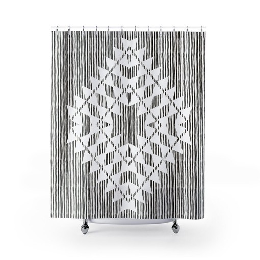 Abstract Modern Design Shower Curtain with Black and White Half Moon Striped Bathtub Curtain for Stylish Bathroom - Image 2