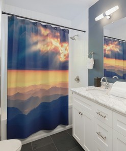 Abstract Mountain Landscape Shower Curtain with Serenity and Sunrise