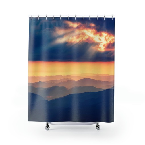 Abstract Mountain Landscape Shower Curtain with Serenity and Sunrise - Image 2