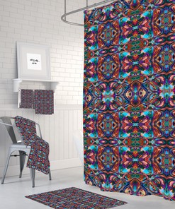 Abstract Shower Curtain Boho Maximalist Bathroom Decor with Colorful Print