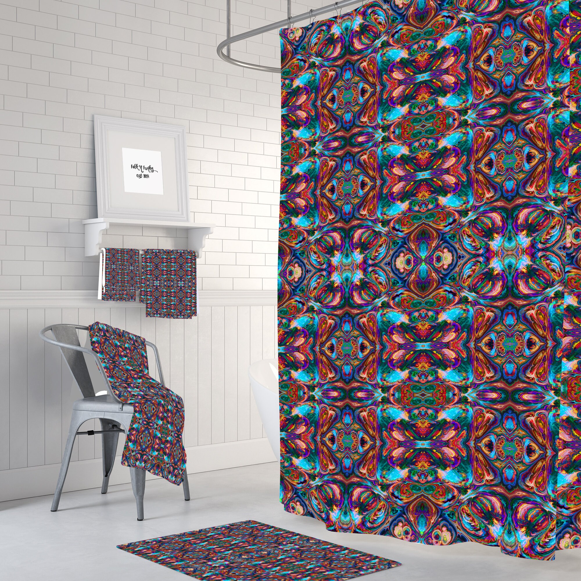 Abstract Shower Curtain Boho Maximalist Bathroom Decor with Colorful Print