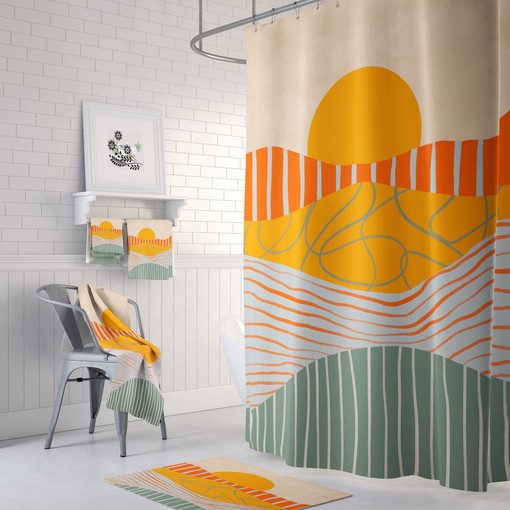 Abstract Shower Curtain with Stunning Sunset Scene