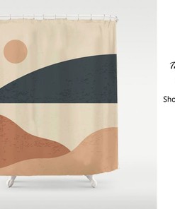 Abstract Sun & Mountain Landscape Shower Curtain, Extra Waterproof Curtains in Customizable Sizes
